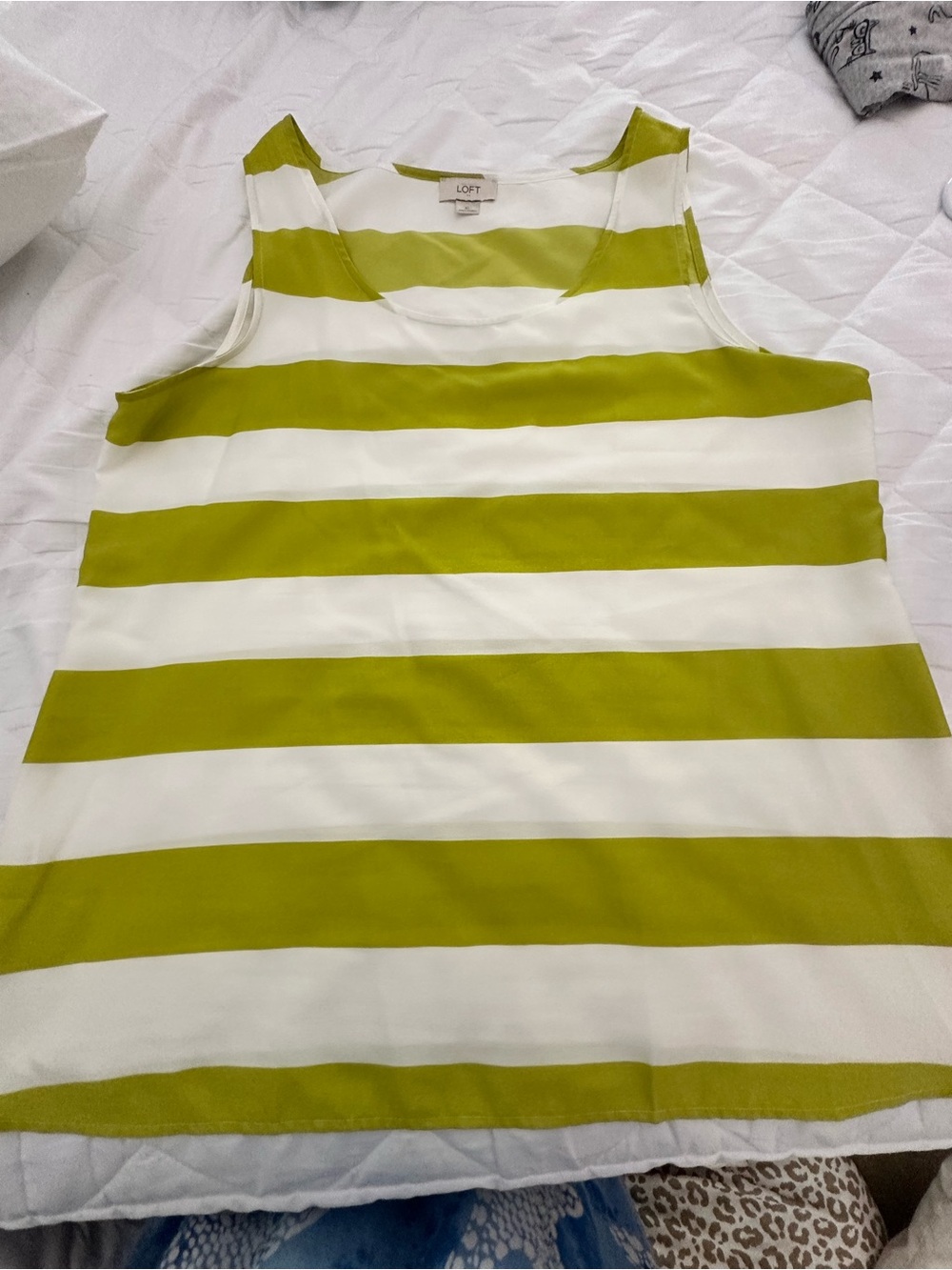 LOFT Olive-Striped Sleeveless Shell